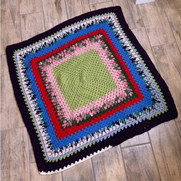 Handmade Crochet Afghan Lap Throw Blanket Tablecloth Multi-Color 37x37 - Picture 2 of 2